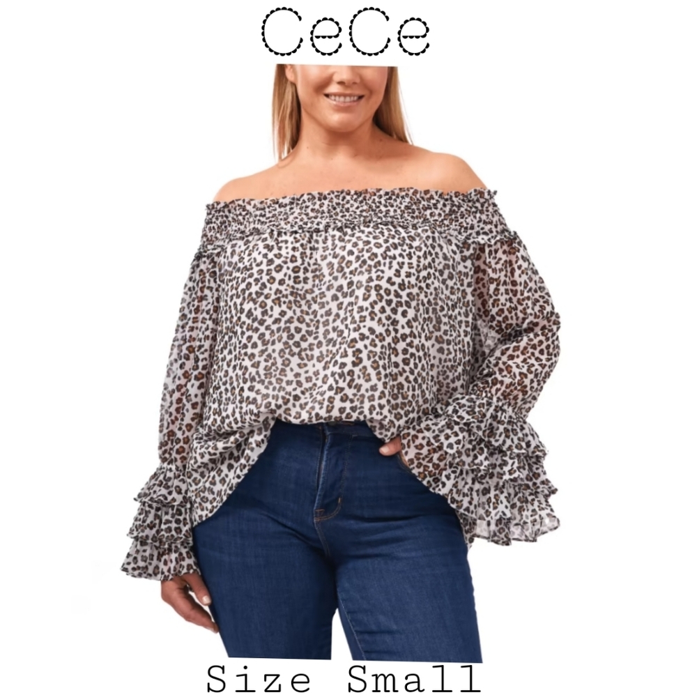 CeCe Julia Off The Shoulder Animal Print Top